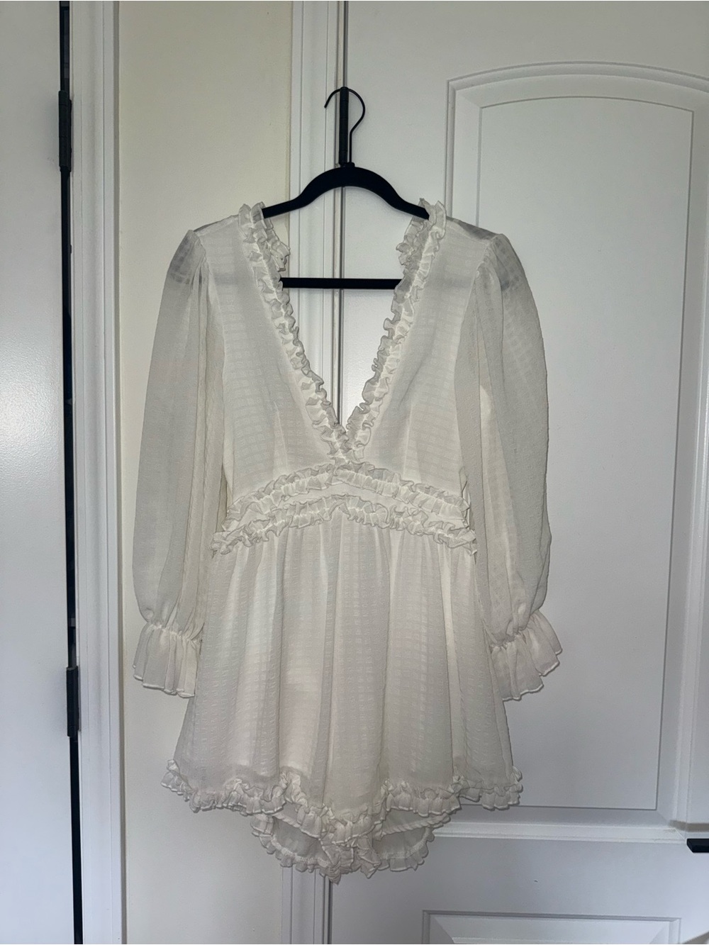 Angel Biba Cream Ruffled Deep V-Neck Romper
